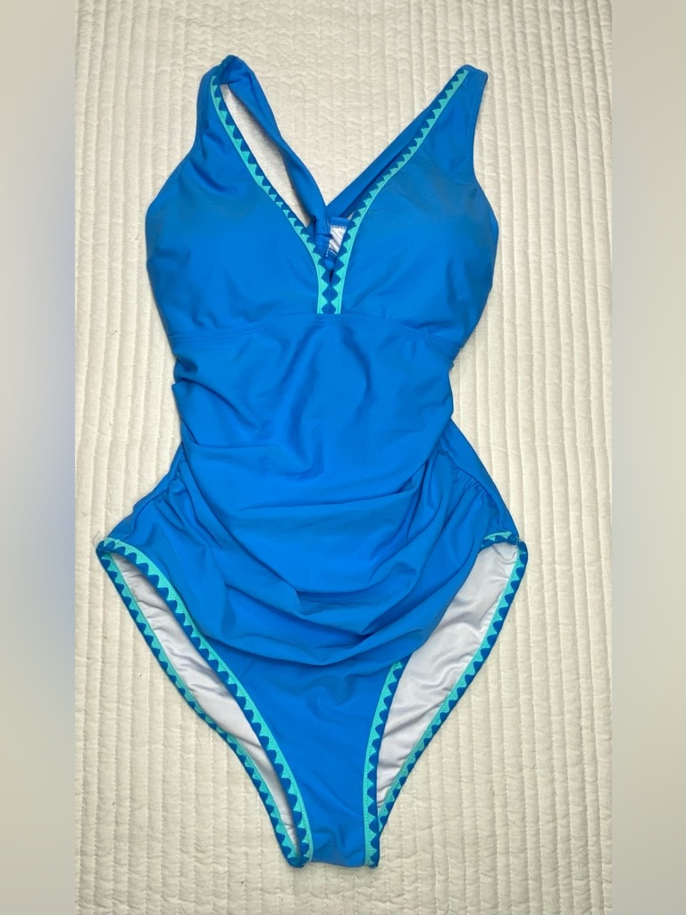 Classic Blue One-Piece Swimsuit with Teal Trim